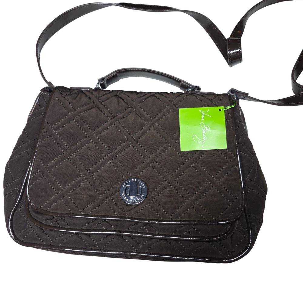 Vera Bradley Turnlock Crossbody Bag Espresso Brown Quilted Microfiber
